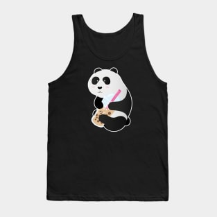 Kawaii Panda Hugging Bubble Tea. Tank Top